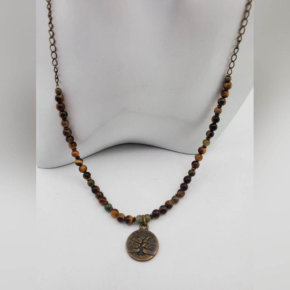 Tree of life Tigers eye natural stone‎ necklace N0613